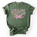 Small Moss Dark Green Mama Floral Ribbon Bow Mother's Day Pastel Bouquet Bright Colorful Flowers Comfort Colors Tee