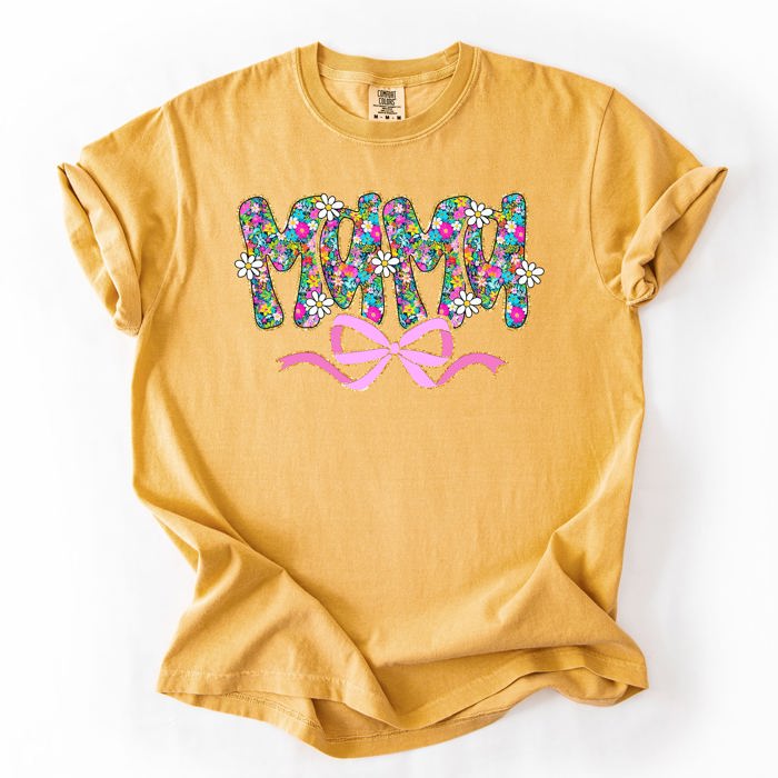 Mama Floral Ribbon Bow Mother's Day Pastel Bouquet Bright Colorful Flowers Comfort Colors Tee