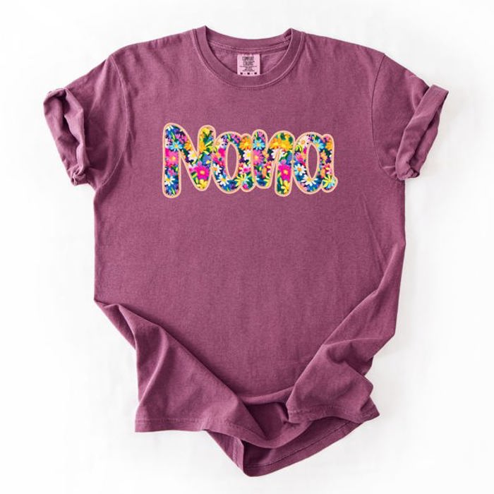 Nana Floral Bright Pastel Garden Bouquet With Radiant Vibrant Blooms Comfort Colors Tee