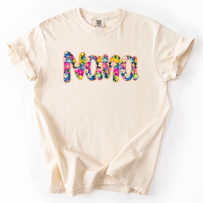 Nana Floral Bright Pastel Garden Bouquet With Radiant Vibrant Blooms Comfort Colors Tee
