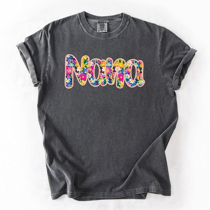 Nana Floral Bright Pastel Garden Bouquet With Radiant Vibrant Blooms Comfort Colors Tee
