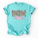 Large Chalky Mint Nana Mother's Day Floral Ribbon Bow Pastel Blooms Garden Cheer Comfort Colors Tee