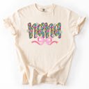Medium Ivory Cream Nana Mother's Day Floral Ribbon Bow Pastel Blooms Garden Cheer Comfort Colors Tee