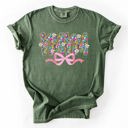 XXL Moss Dark Green Nana Mother's Day Floral Ribbon Bow Pastel Blooms Garden Cheer Comfort Colors Tee