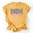 XXXL Mustard Nana Mother's Day Floral Ribbon Bow Pastel Blooms Garden Cheer Comfort Colors Tee