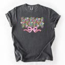 XXL Pepper Dark Gray Nana Mother's Day Floral Ribbon Bow Pastel Blooms Garden Cheer Comfort Colors Tee
