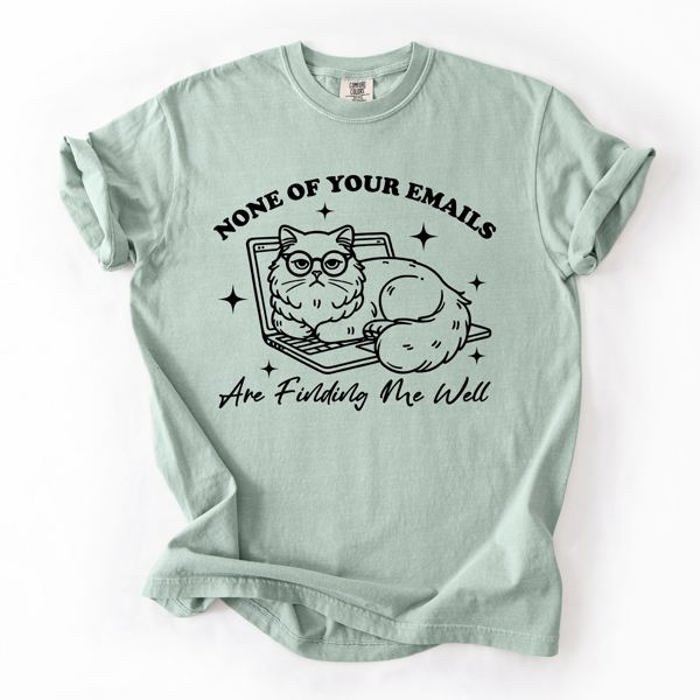 None Of Your Emails Are Finding Me Well Cat Sarcastic Work Office Humor Comfort Colors Tee