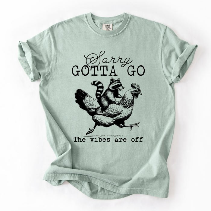 Sorry Gotta Go Vibes Are Off Raccoon And Chicken Sarcastic Saying Comfort Colors Tee