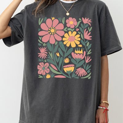 Boho Floral Vintage Flowers Wildflowers Mother's Day Floral Print Comfort Colors Tee