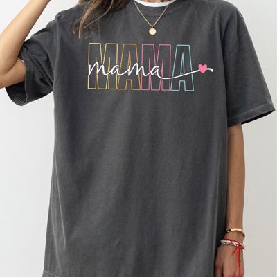 Mama Neon Retro Heart Vintage Love Limited Edition Soft Hand Premium Comfort Colors Tee