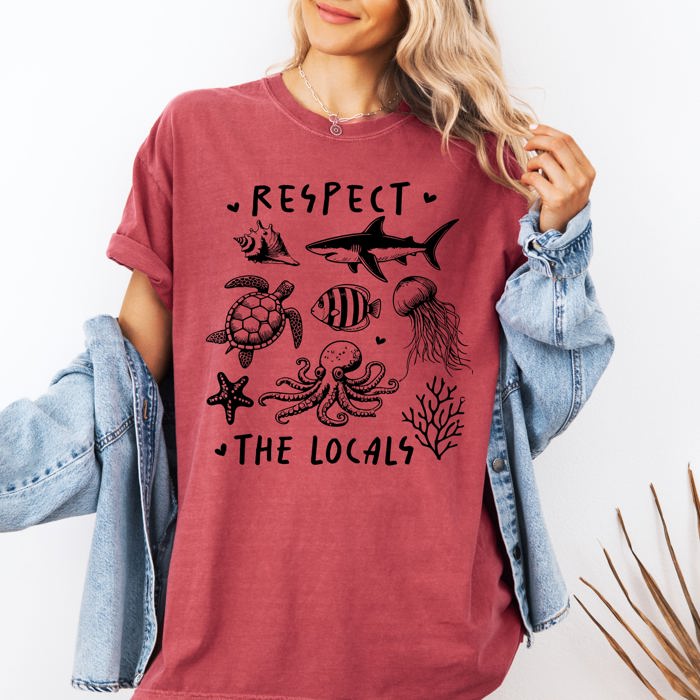 Respect The Locals Sea Life Turtle Lake Fishing Retro Summer Vintage Beach Comfort Colors Tee