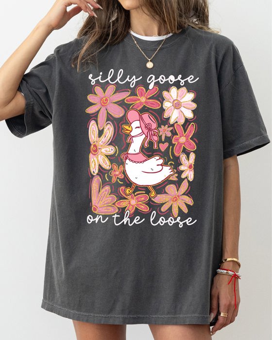 Silly Goose On The Loose Comfort Colors Tee Soft Cotton Boho Floral Spring Limited Edition Design