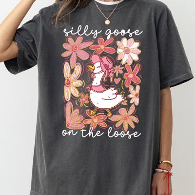 Silly Goose On The Loose Comfort Colors Tee Soft Cotton Boho Floral Spring Limited Edition Design