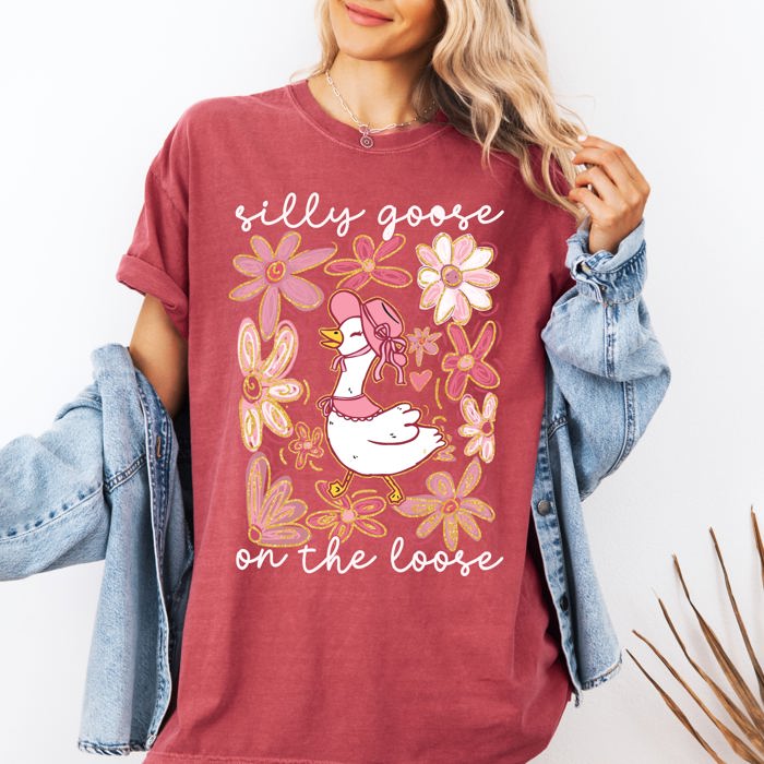 Silly Goose On The Loose Comfort Colors Tee Soft Cotton Boho Floral Spring Limited Edition Design