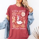 Large Crimson Red Silly Goose On The Loose Comfort Colors Tee Soft Cotton Boho Floral Spring Limited Edition Design