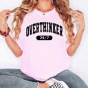 Large Blossom Light Pink Overthinker 24/7 Motivational Funny Mom Life Anxiety Mother's Day Comfort Colors Tee