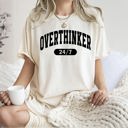 Large Ivory Cream Overthinker 24/7 Motivational Funny Mom Life Anxiety Mother's Day Comfort Colors Tee