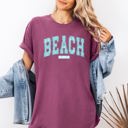 XXXL Berry Red Beach Vibes Varsity Retro Palm Trees Summer Sunset Surfboard Breeze Comfort Colors Tee