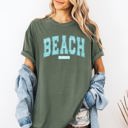XXL Moss Dark Green Beach Vibes Varsity Retro Palm Trees Summer Sunset Surfboard Breeze Comfort Colors Tee
