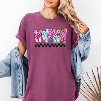 Colorful Mama With Bright Checkered Retro Bold Vintage Vibe Print Comfort Colors Tee