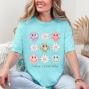 Large Chalky Mint Feeling A Little Salty, Flowers, Retro Smiley Floral Emblem Collection Comfort Colors Tee