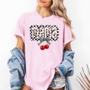 Medium Blossom Light Pink Mama Cherries Checkered Retro Vintage Look Cozy Nostalgic Classic Americana Plaid Vibe Comfort Colors Tee