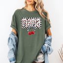 XXL Moss Dark Green Mama Cherries Checkered Retro Vintage Look Cozy Nostalgic Classic Americana Plaid Vibe Comfort Colors Tee