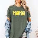 Small Moss Dark Green Mama Yellow Checkered Flowers Retro Vintage Floral Pattern Modern Nostalgia Comfort Colors Tee
