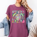 XXL Berry Red Painted Sea Turtle Ocean Beach Scene Illustration With Coral Reef Accents Comfort Colors Tee