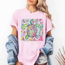 XXL Blossom Light Pink Painted Sea Turtle Ocean Beach Scene Illustration With Coral Reef Accents Comfort Colors Tee