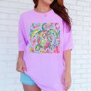 XXL Violet Purple Painted Sea Turtle Ocean Beach Scene Illustration With Coral Reef Accents Comfort Colors Tee