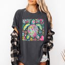 XXXL Pepper Dark Gray Painted Sea Turtle Ocean Beach Scene Illustration With Coral Reef Accents Comfort Colors Tee