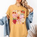 Large Mustard Retro Strawberries And Daisies Vintage Floral Print Pretty Nostalgic Summer Vibe Comfort Colors Tee