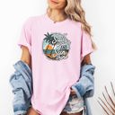 Medium Blossom Light Pink Salt Water And Sunshine Summer Beach Paradise Print And Seaside Vibes Comfort Colors Tee