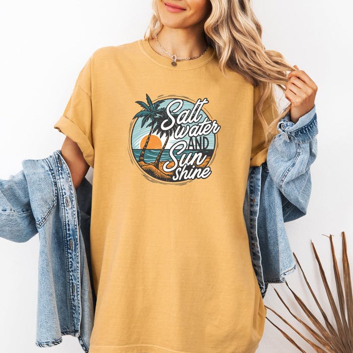 Salt Water And Sunshine Summer Beach Paradise Print And Seaside Vibes Comfort Colors Tee