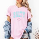XXL Blossom Light Pink Salty Varsity Palm Trees Summer Beach Coastal Vibes For Sunny Days Comfort Colors Tee