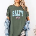 XL Moss Dark Green Salty Varsity Palm Trees Summer Beach Coastal Vibes For Sunny Days Comfort Colors Tee