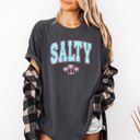 XXL Pepper Dark Gray Salty Varsity Palm Trees Summer Beach Coastal Vibes For Sunny Days Comfort Colors Tee