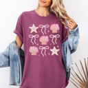 Small Berry Red Seashell Beach Coquette Pearls Ribbon Summer Sunset Limited Edition Coastal Print Comfort Colors Tee