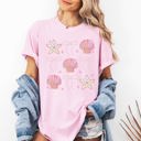 Medium Blossom Light Pink Seashell Beach Coquette Pearls Ribbon Summer Sunset Limited Edition Coastal Print Comfort Colors Tee