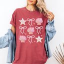 Small Crimson Red Seashell Beach Coquette Pearls Ribbon Summer Sunset Limited Edition Coastal Print Comfort Colors Tee
