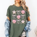 Small Moss Dark Green Seashell Beach Coquette Pearls Ribbon Summer Sunset Limited Edition Coastal Print Comfort Colors Tee