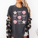 XXXL Pepper Dark Gray Seashell Beach Coquette Pearls Ribbon Summer Sunset Limited Edition Coastal Print Comfort Colors Tee