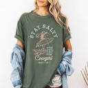Large Moss Dark Green Stay Salty Cowgirl Matthew Faith Religious Gospel Beach Summer Comfort Colors Tee