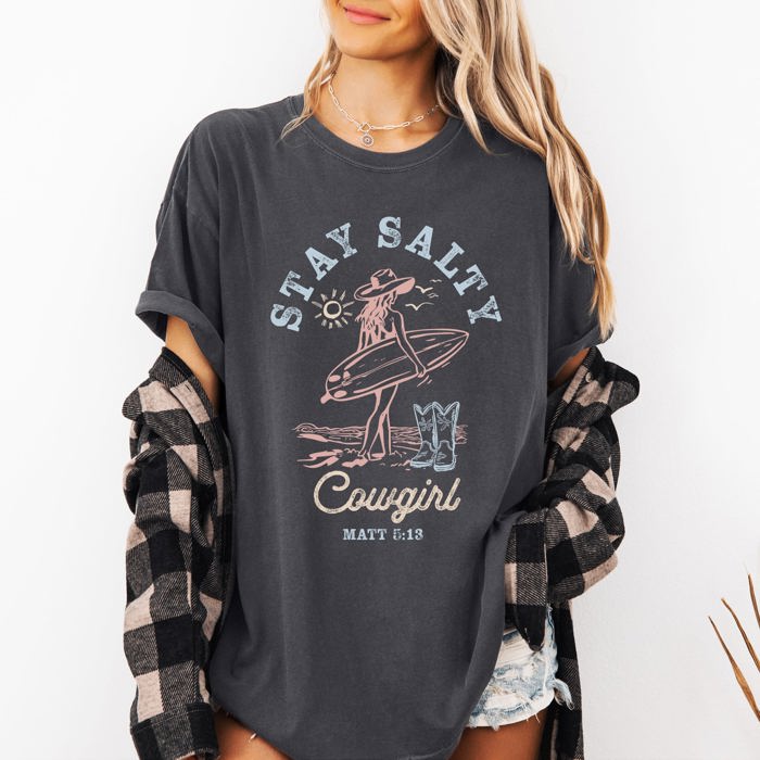 Stay Salty Cowgirl Matthew Faith Religious Gospel Beach Summer Comfort Colors Tee