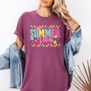 Medium Berry Red Summer Vibes Checkered Retro Floral Garden Party Collection Edition Comfort Colors Tee