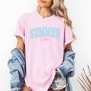XL Blossom Light Pink Summer Vibes, Two Tone, Retro, Varsity, Beach Edition Limited Release Comfort Colors Tee