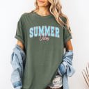 Large Moss Dark Green Summer Vibes, Two Tone, Retro, Varsity, Beach Edition Limited Release Comfort Colors Tee