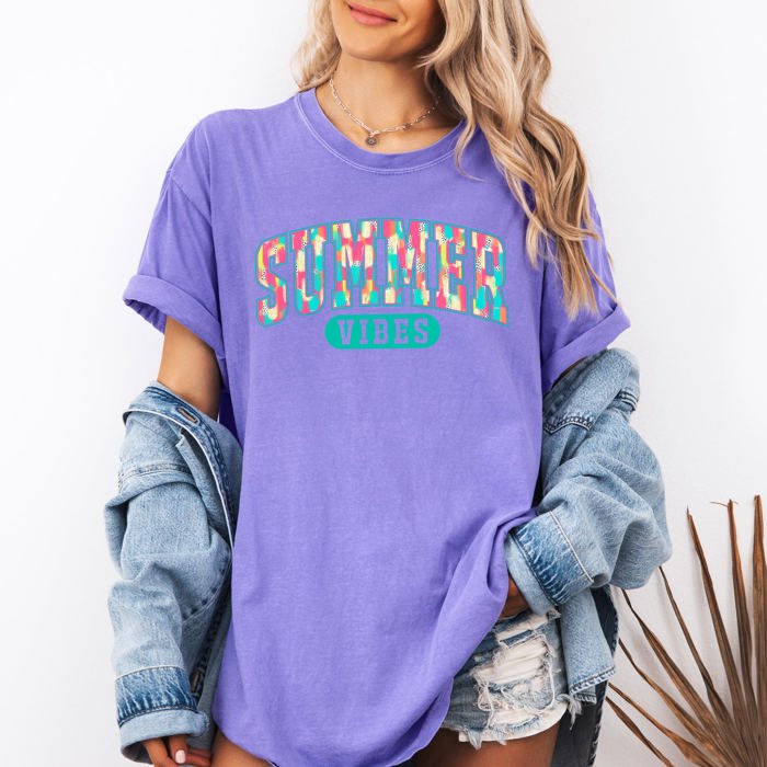 Summer Vibes Varsity Retro Beach Lifestyle Collection For Sunny Days Comfort Colors Tee