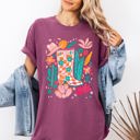 XXXL Berry Red Summer Retro Cowboy Boot Cowgirl Floral Botanical Southwestern Western Print Artwork Comfort Colors Tee
